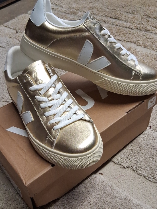 Veja Shoes - NWT Veja CAMPO LEATHER PLATINE PIERRE White & Gold Shoes